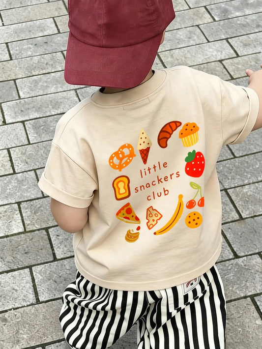 1pc Baby Boy Creative Cartoon Decorative Pattern Letter Slogan Print Basic Round Neck Short Sleeve T-Shirt, Baby Boy Casual Fashion
