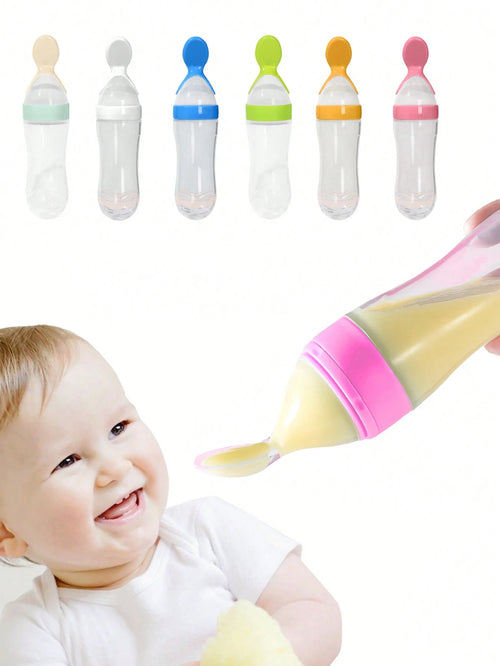 1pc Baby Rice Paste Spoon, Bottle-Shaped Infant Squeeze Spoon, Feeding Auxiliary Food Bottle, Newborn Rice Paste Bottle, Silicone Feeding Tool, Baby Eating Rice Noodle Soft Spoon, Milk-Feeding Godsend