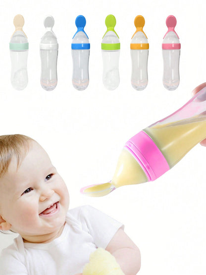 1pc Baby Rice Paste Spoon, Bottle-Shaped Infant Squeeze Spoon, Feeding Auxiliary Food Bottle, Newborn Rice Paste Bottle, Silicone Feeding Tool, Baby Eating Rice Noodle Soft Spoon, Milk-Feeding Godsend