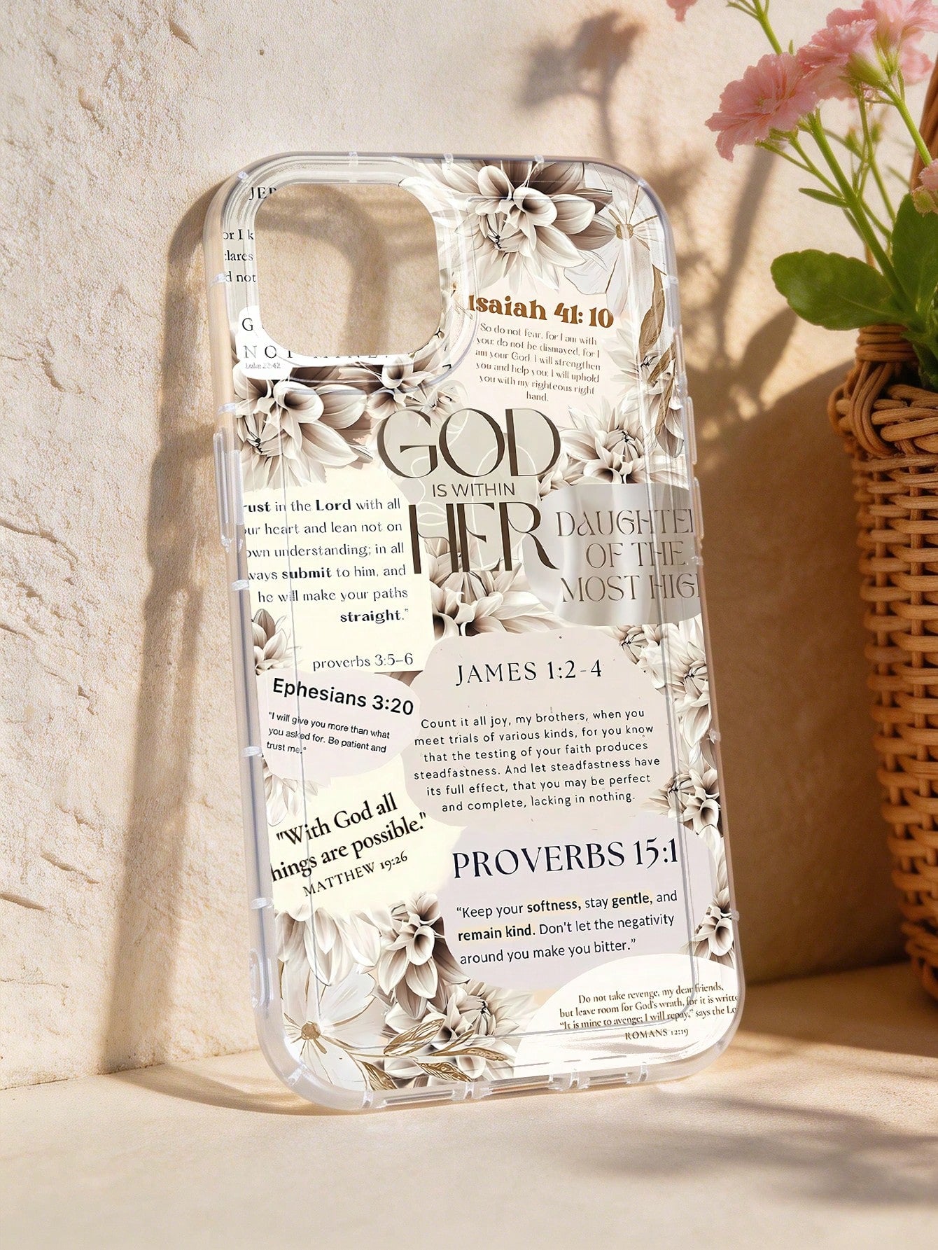 1pc Bible Floral Graphic & Slogan Soft Phone Case, Full Coverage Leather Texture, Compatible With IPhone 11/12/13/14/15/16/17 Pro Max