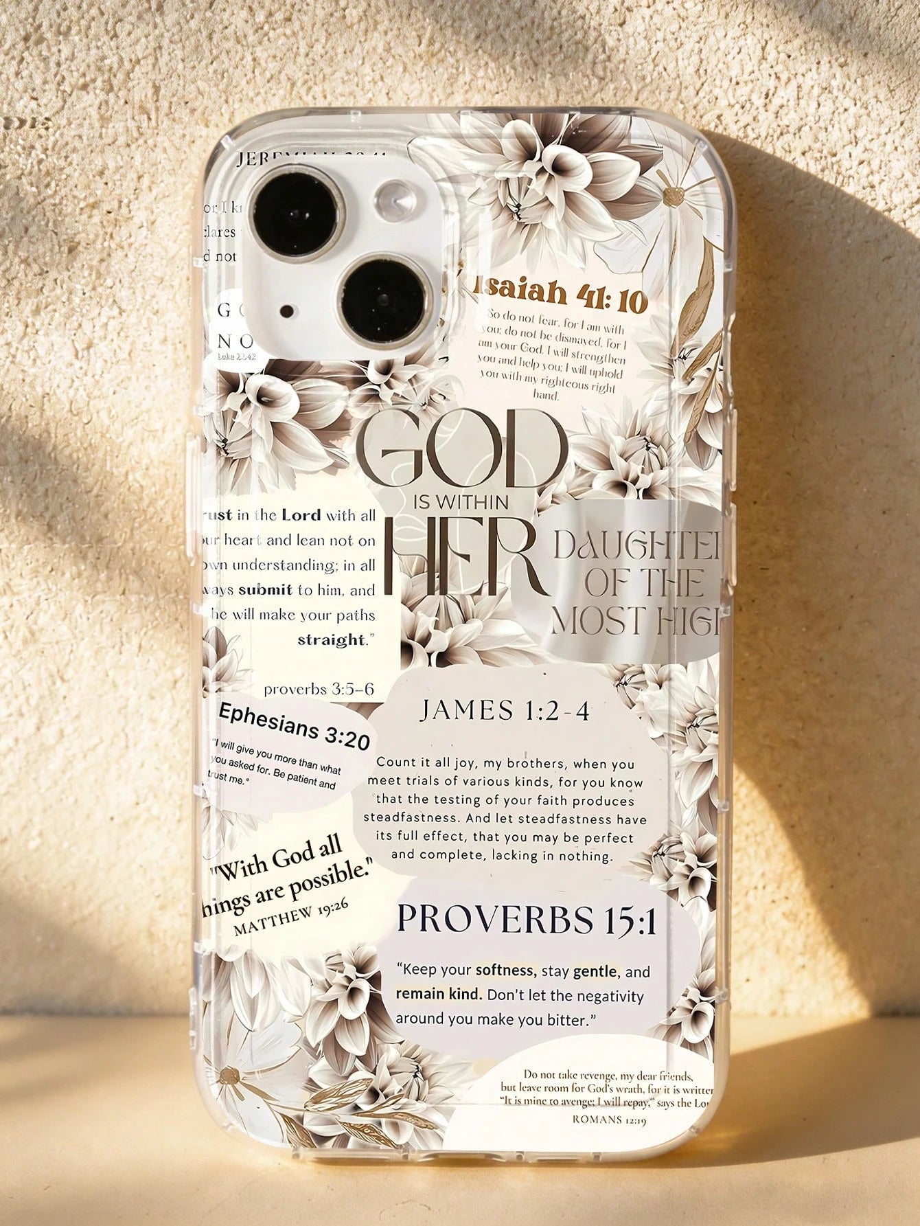 1pc Bible Floral Graphic & Slogan Soft Phone Case, Full Coverage Leather Texture, Compatible With IPhone 11/12/13/14/15/16/17 Pro Max