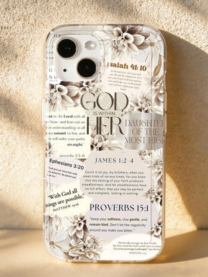 1pc Bible Floral Graphic & Slogan Soft Phone Case, Full Coverage Leather Texture, Compatible With IPhone 11/12/13/14/15/16/17 Pro Max