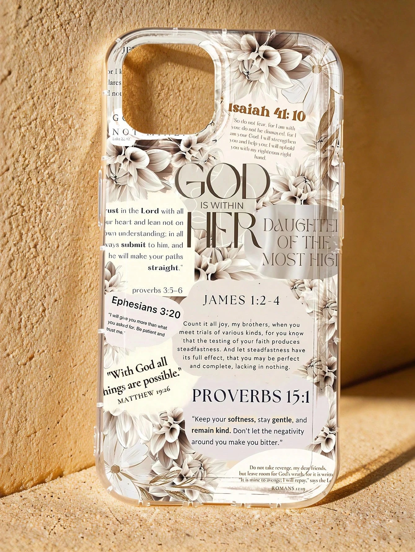 1pc Bible Floral Graphic & Slogan Soft Phone Case, Full Coverage Leather Texture, Compatible With IPhone 11/12/13/14/15/16/17 Pro Max
