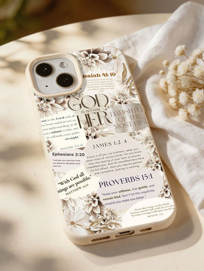 1pc Bible Floral Graphic & Slogan Soft Phone Case, Full Coverage Leather Texture, Compatible With IPhone 11/12/13/14/15/16/17 Pro Max