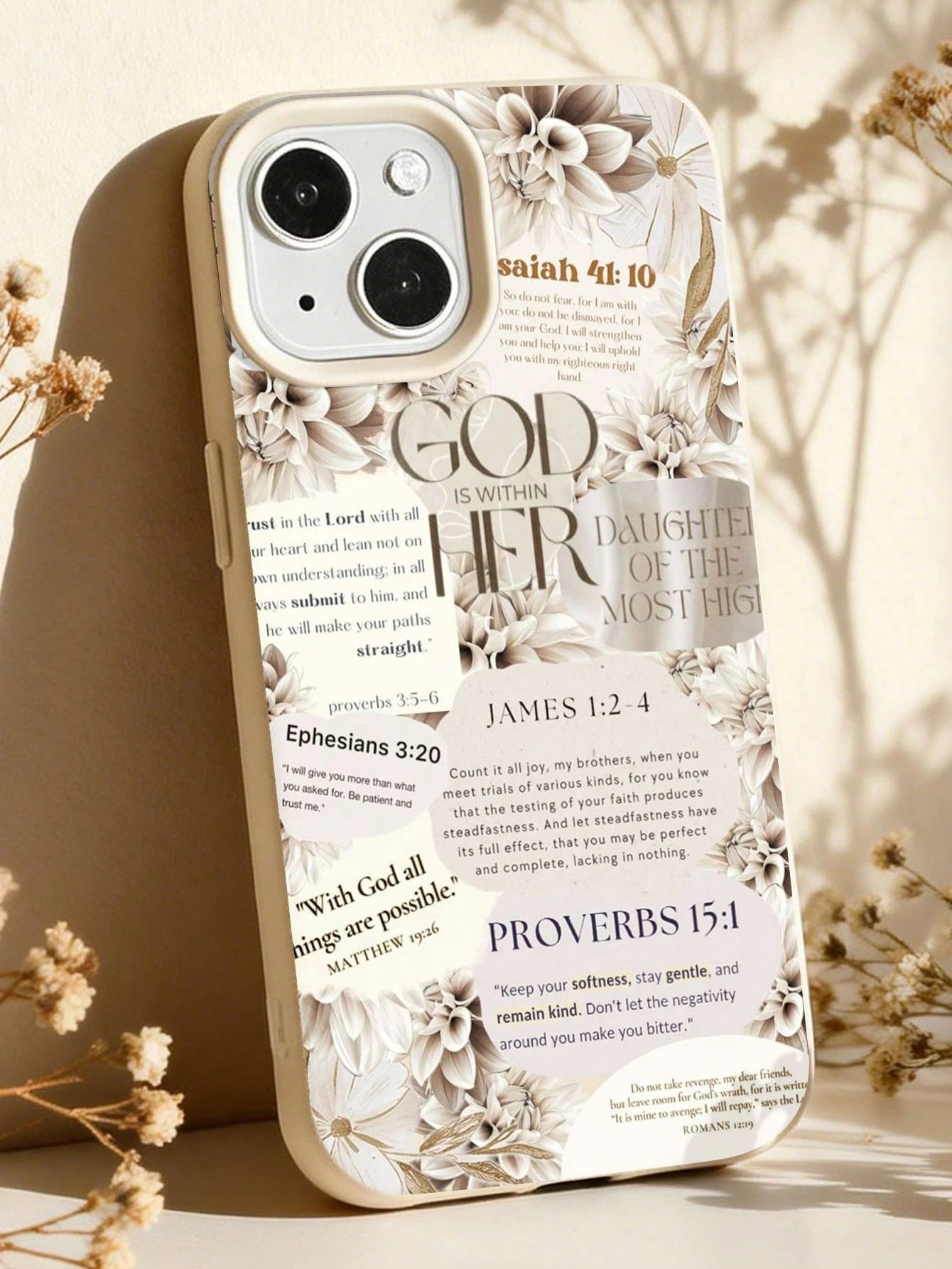 1pc Bible Floral Graphic & Slogan Soft Phone Case, Full Coverage Leather Texture, Compatible With IPhone 11/12/13/14/15/16/17 Pro Max
