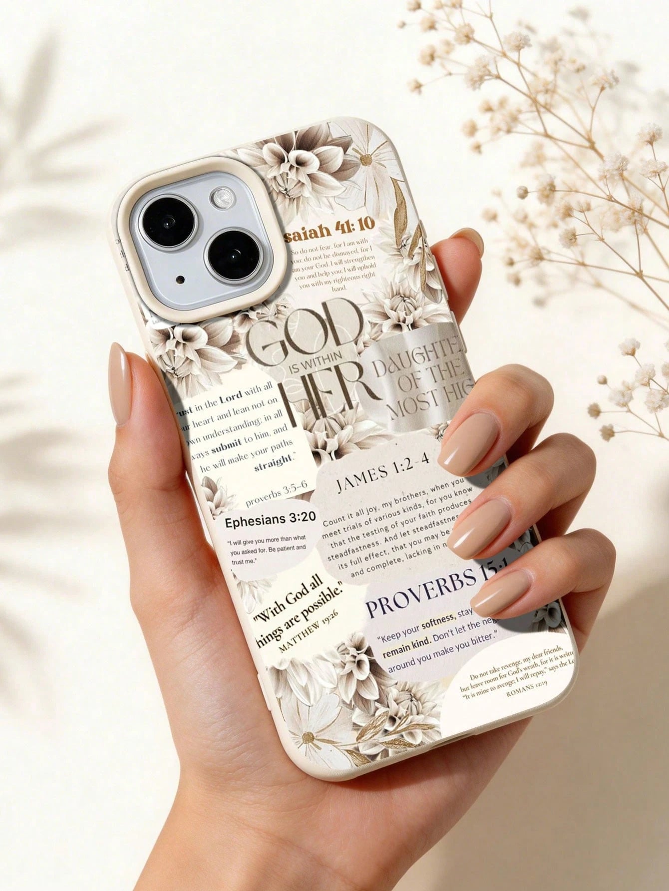 1pc Bible Floral Graphic & Slogan Soft Phone Case, Full Coverage Leather Texture, Compatible With IPhone 11/12/13/14/15/16/17 Pro Max