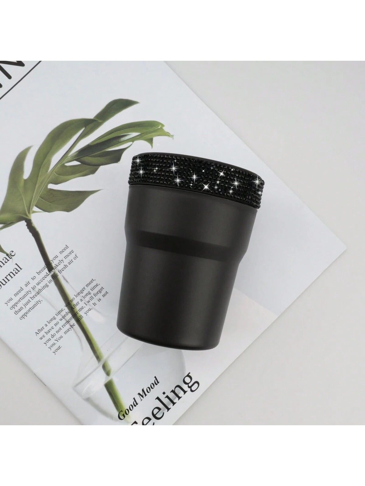 1pc Black Coin Storage Box, Creative Fashion Design, Mini Storage Jar, Inlaid With Rhinestones, Suitable For Car Cup Holder, Portable Car Coin Collection Bucket, Gift