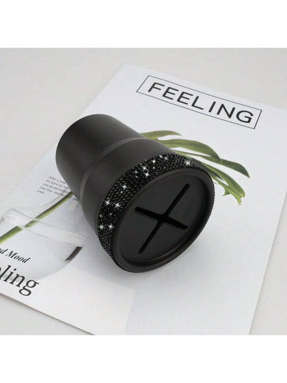 1pc Black Coin Storage Box, Creative Fashion Design, Mini Storage Jar, Inlaid With Rhinestones, Suitable For Car Cup Holder, Portable Car Coin Collection Bucket, Gift
