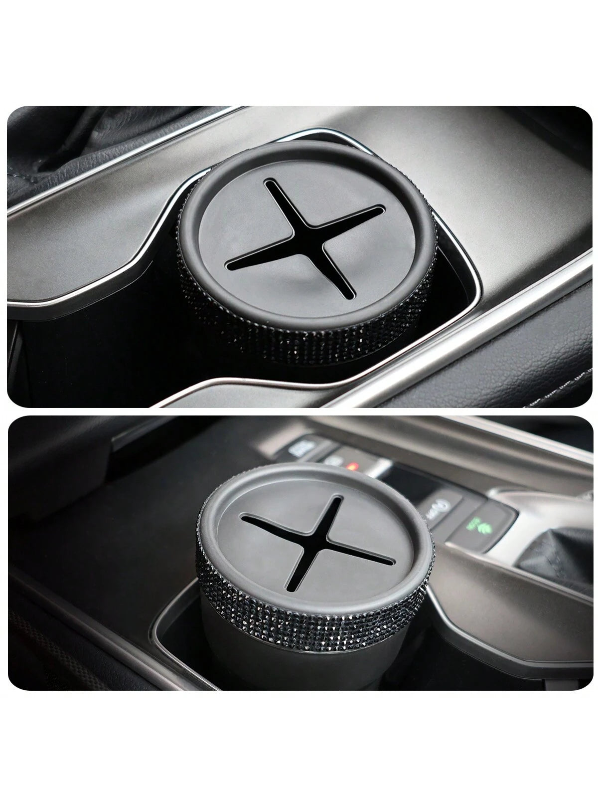 1pc Black Coin Storage Box, Creative Fashion Design, Mini Storage Jar, Inlaid With Rhinestones, Suitable For Car Cup Holder, Portable Car Coin Collection Bucket, Gift