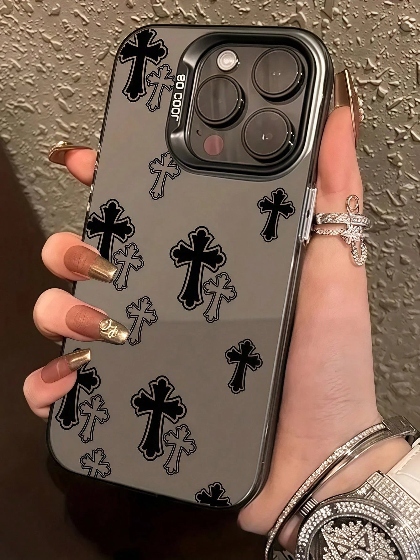 1pc Black Cross Pattern Full Coverage TPU Shockproof Phone Case Compatible With IPhone 17, 16, 15, 14, 13, 12, 11 Pro Max,International Version, Not The Domestic Version