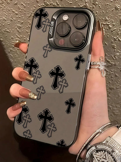 1pc Black Cross Pattern Full Coverage TPU Shockproof Phone Case Compatible With IPhone 17, 16, 15, 14, 13, 12, 11 Pro Max,International Version, Not The Domestic Version