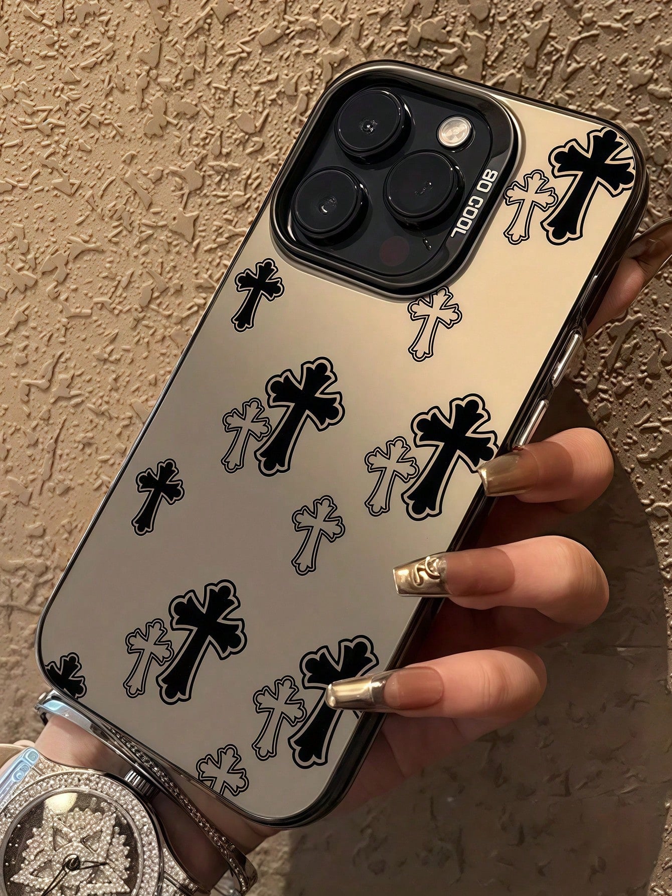 1pc Black Cross Pattern Full Coverage TPU Shockproof Phone Case Compatible With IPhone 17, 16, 15, 14, 13, 12, 11 Pro Max,International Version, Not The Domestic Version