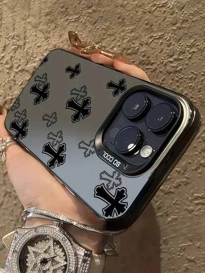 1pc Black Cross Pattern Full Coverage TPU Shockproof Phone Case Compatible With IPhone 17, 16, 15, 14, 13, 12, 11 Pro Max,International Version, Not The Domestic Version