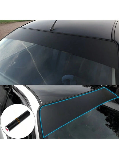 1pc Black Matte Windshield Sunshade Sticker, Anti-Glare Car Rear Window Sun Visor Film, Racing Style Decal