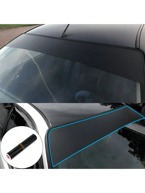 1pc Black Matte Windshield Sunshade Sticker, Anti-Glare Car Rear Window Sun Visor Film, Racing Style Decal