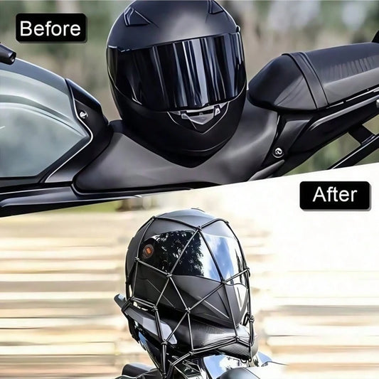 1pc Black Motorcycle Elastic Storage Net, Helmet & Luggage Fixing Net, Tail Box Elastic Tie Strap, Tail Rack Modification Net Rope Accessory, Fixes Helmet/ Luggage, Universal For Tail Box & Tail Rack