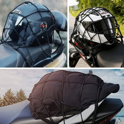 1pc Black Motorcycle Elastic Storage Net, Helmet & Luggage Fixing Net, Tail Box Elastic Tie Strap, Tail Rack Modification Net Rope Accessory, Fixes Helmet/ Luggage, Universal For Tail Box & Tail Rack