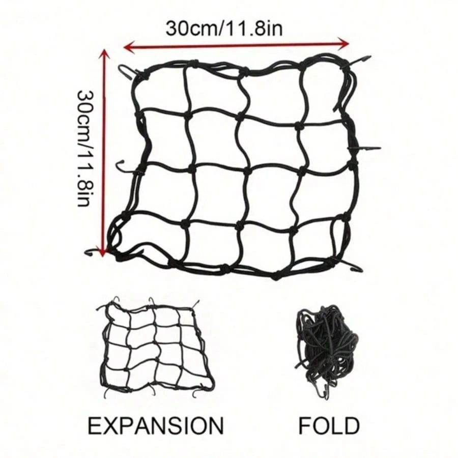 1pc Black Motorcycle Elastic Storage Net, Helmet & Luggage Fixing Net, Tail Box Elastic Tie Strap, Tail Rack Modification Net Rope Accessory, Fixes Helmet/ Luggage, Universal For Tail Box & Tail Rack