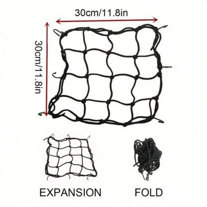 1pc Black Motorcycle Elastic Storage Net, Helmet & Luggage Fixing Net, Tail Box Elastic Tie Strap, Tail Rack Modification Net Rope Accessory, Fixes Helmet/ Luggage, Universal For Tail Box & Tail Rack