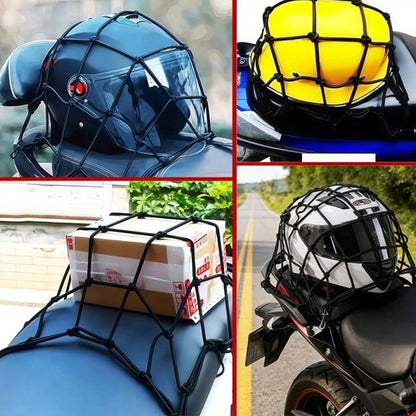 1pc Black Motorcycle Elastic Storage Net, Helmet & Luggage Fixing Net, Tail Box Elastic Tie Strap, Tail Rack Modification Net Rope Accessory, Fixes Helmet/ Luggage, Universal For Tail Box & Tail Rack