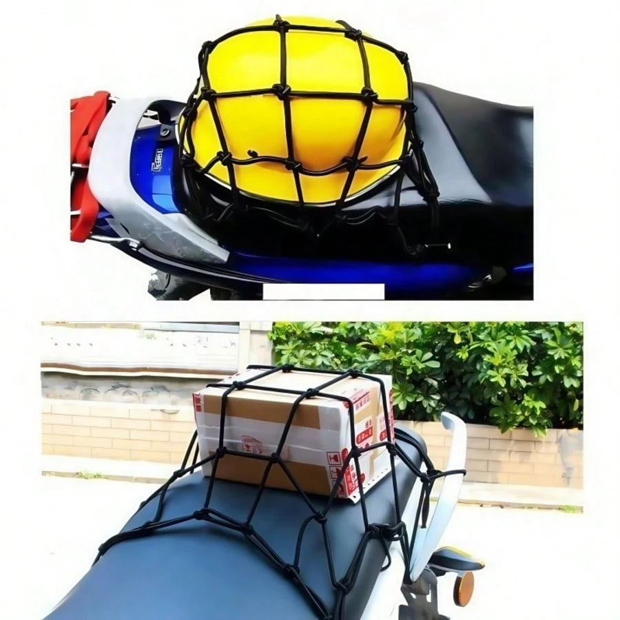1pc Black Motorcycle Elastic Storage Net, Helmet & Luggage Fixing Net, Tail Box Elastic Tie Strap, Tail Rack Modification Net Rope Accessory, Fixes Helmet/ Luggage, Universal For Tail Box & Tail Rack