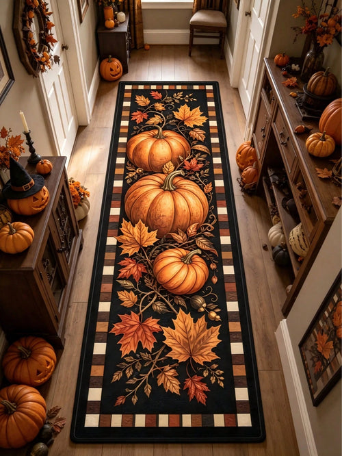 1pc Black Pumpkin Runner Rug, Hallway Carpet, Area Rug, Home Decor, Living Room Carpet, Room Decoration, Washable Rug, Halloween Gift