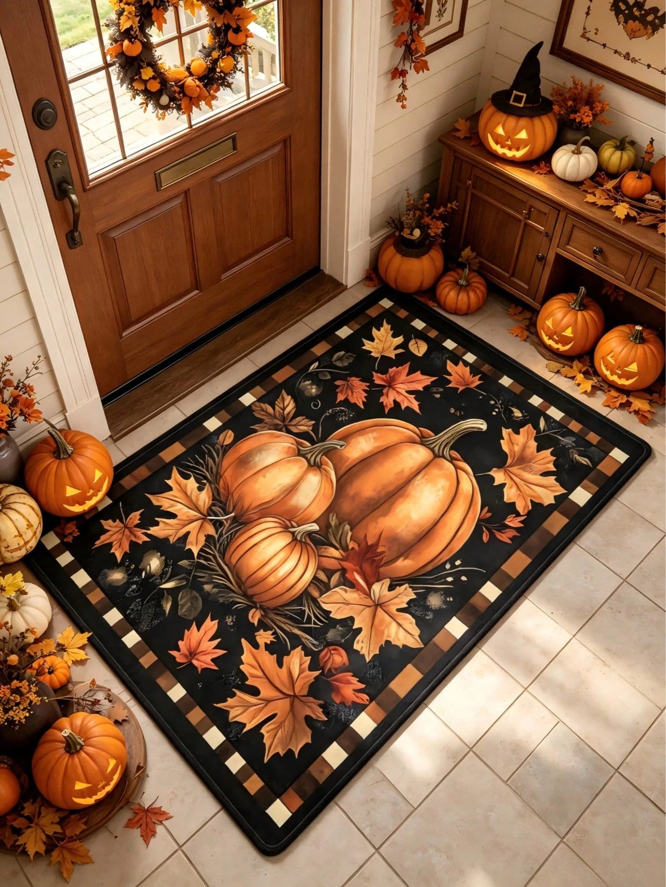 1pc Black Pumpkin Runner Rug, Hallway Carpet, Area Rug, Home Decor, Living Room Carpet, Room Decoration, Washable Rug, Halloween Gift