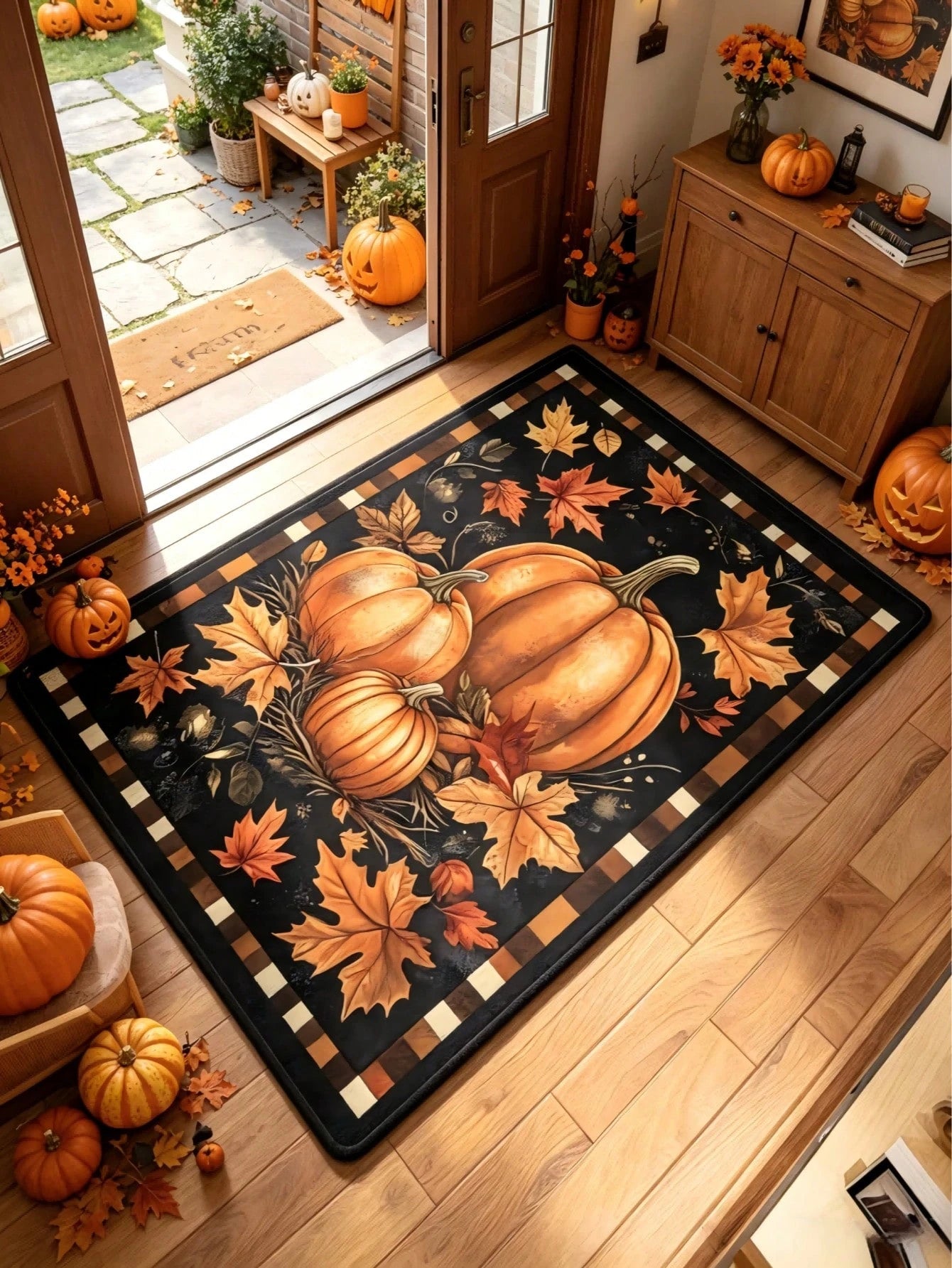 1pc Black Pumpkin Runner Rug, Hallway Carpet, Area Rug, Home Decor, Living Room Carpet, Room Decoration, Washable Rug, Halloween Gift