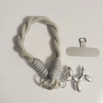 1pc Black Puppy Plush Phone Lanyard, Nylon Short Wrist Phone Strap, 6mm Solid Color Braided Dirt-Resistant Cord, Handheld Key Chain