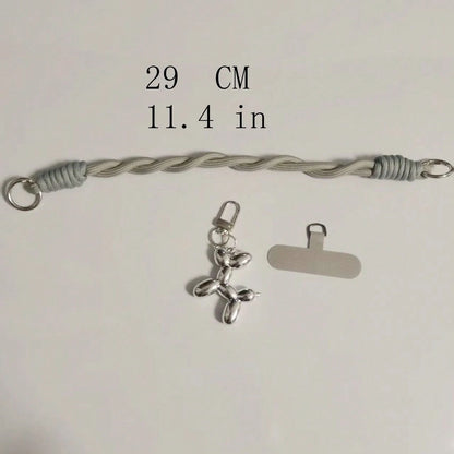 1pc Black Puppy Plush Phone Lanyard, Nylon Short Wrist Phone Strap, 6mm Solid Color Braided Dirt-Resistant Cord, Handheld Key Chain