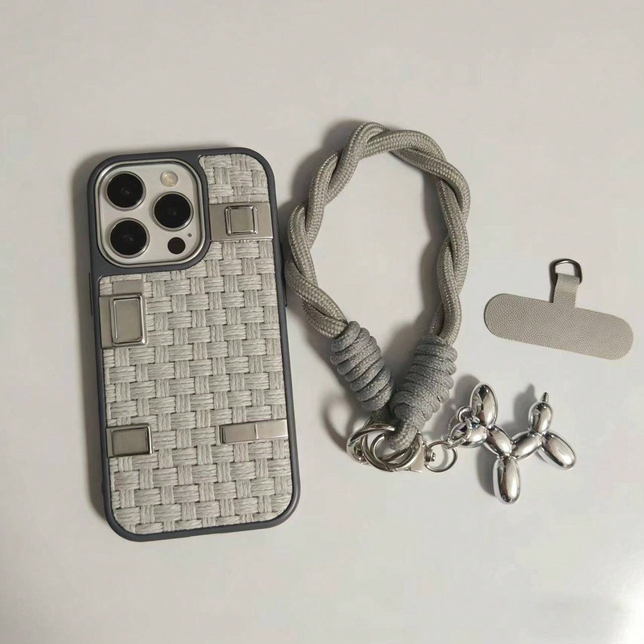 1pc Black Puppy Plush Phone Lanyard, Nylon Short Wrist Phone Strap, 6mm Solid Color Braided Dirt-Resistant Cord, Handheld Key Chain