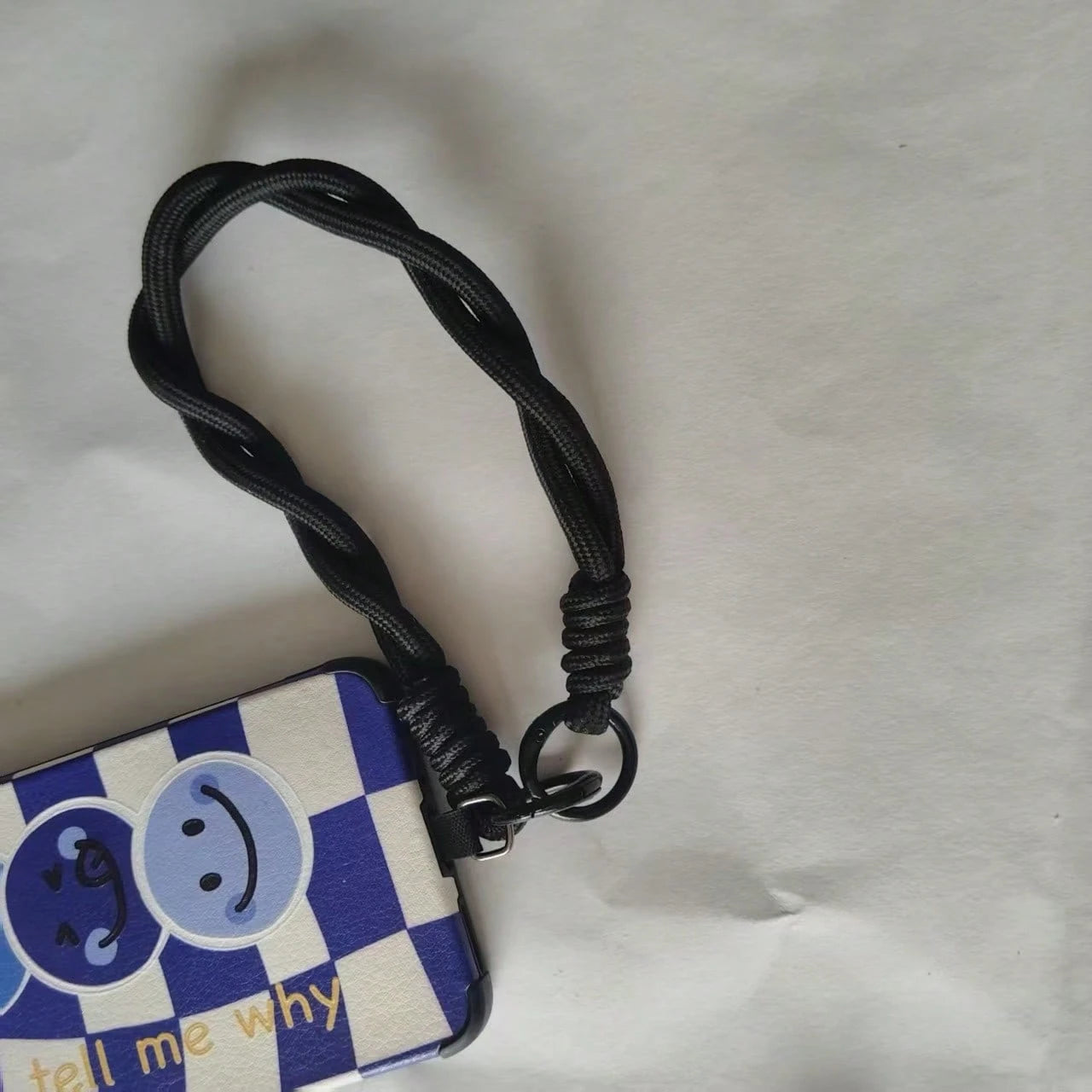 1pc Black Puppy Plush Phone Lanyard, Nylon Short Wrist Phone Strap, 6mm Solid Color Braided Dirt-Resistant Cord, Handheld Key Chain