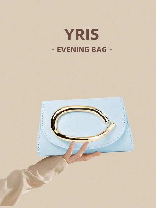 1pc Blue Premium Velvet Fabric Flap Clutch Bag For Women With Gold Decorative Handle, Blending Fashion And Elegance, Clutch/Handbag/Shoulder Bag/Crossbody Bag, Suitable For Weddings/Parties/Balls/Even