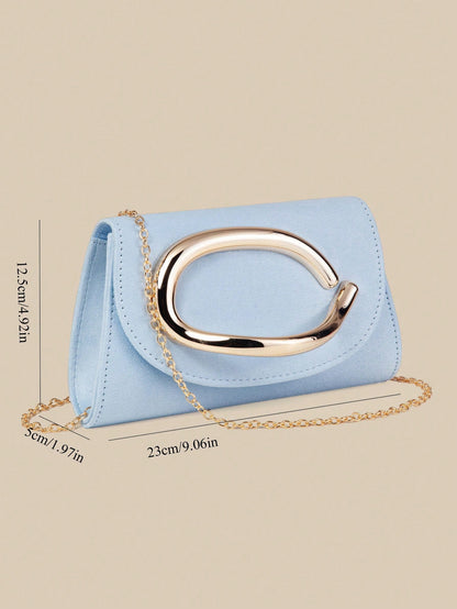 1pc Blue Premium Velvet Fabric Flap Clutch Bag For Women With Gold Decorative Handle, Blending Fashion And Elegance, Clutch/Handbag/Shoulder Bag/Crossbody Bag, Suitable For Weddings/Parties/Balls/Even