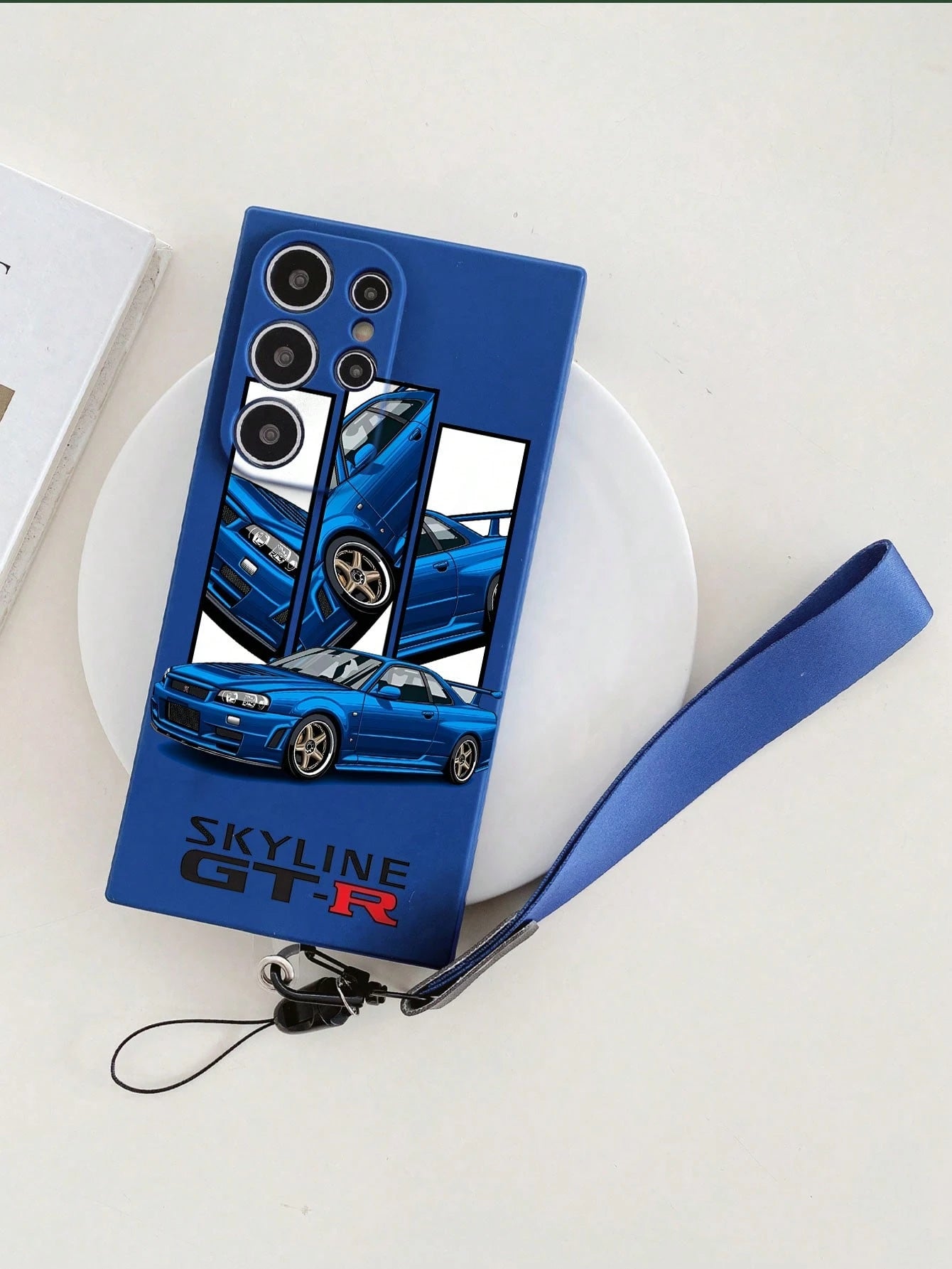1pc Blue TPU Blue War God GTR R34 Pattern Full Coverage Anti-Drop Phone Case And 1pc Blue Mine Buckle Wrist Strap, Full Coverage Dustproof Waterproof Soft Shell Suitable For Versatile Phone Case/Lanya