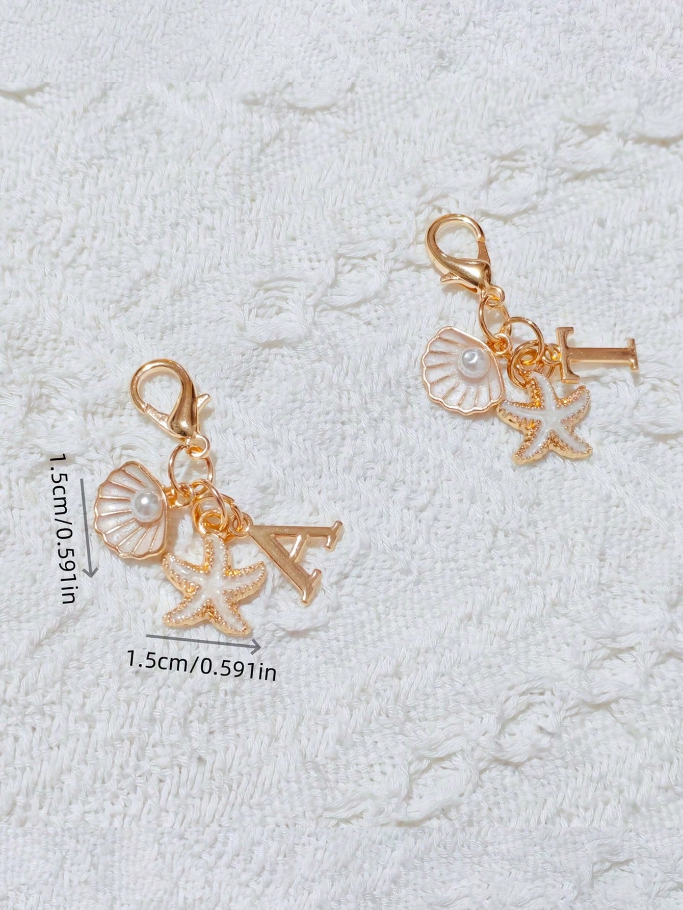 1pc Bohemian Style Gold Letter Keychain With Shell And Starfish Decoration, A-Z Letter Options, Suitable For Holiday And Beach Themes