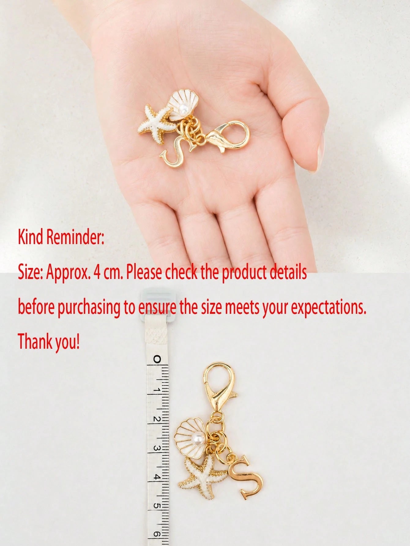 1pc Bohemian Style Gold Letter Keychain With Shell And Starfish Decoration, A-Z Letter Options, Suitable For Holiday And Beach Themes