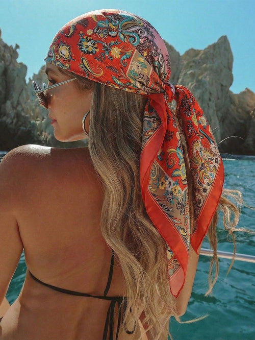 1pc Bohemian Style Luxury Floral Paisley Print Women's Bandana, Versatile Scarf/Shawl For Spring/Summer Casual & Outdoor Wear