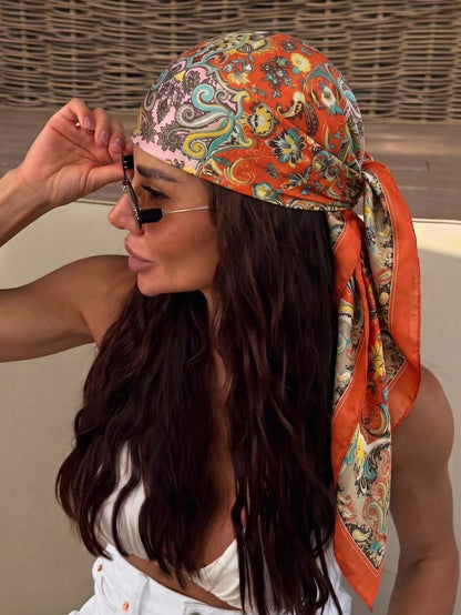 1pc Bohemian Style Luxury Floral Paisley Print Women's Bandana, Versatile Scarf/Shawl For Spring/Summer Casual & Outdoor Wear