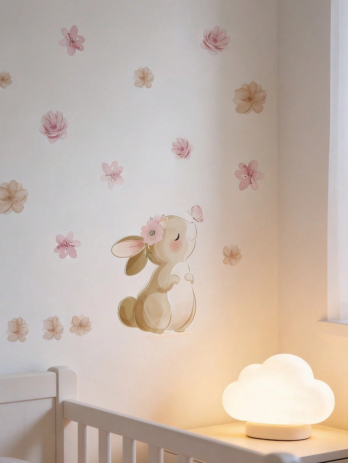 1pc Bohemian Style Rabbit, Butterfly & Floral Self-Adhesive Wall Decal, Suitable For Nursery, Living Room & Bedroom Decor