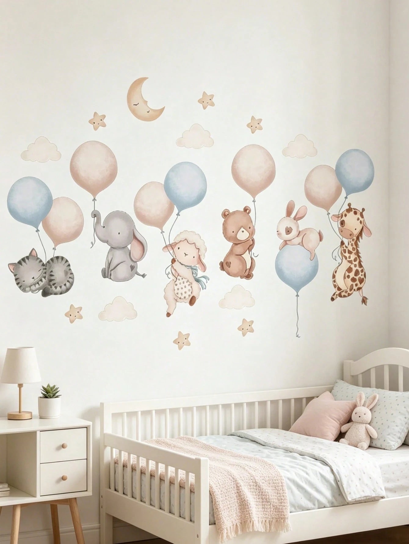 1pc Bohemian Style Rabbit, Butterfly & Floral Self-Adhesive Wall Decal, Suitable For Nursery, Living Room & Bedroom Decor