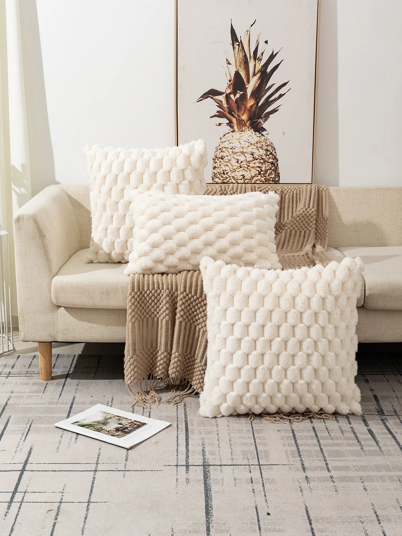 1pc Bohemian Style Tortoise Shell Patterned Plush Cushion Cover, Suitable For Living Room, Bedroom, Outdoor Use All Year Round