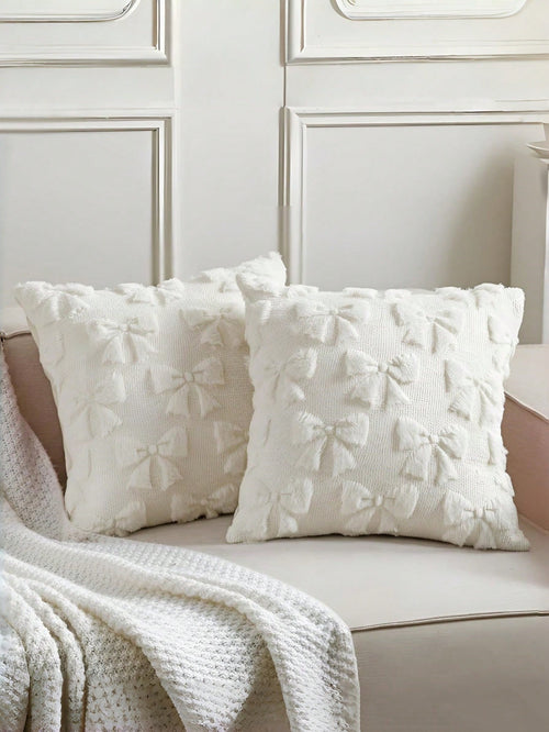 1pc Bow Decorative Pillow Cover Set, Cute & Playful, Room Decor, Faux Fur, Soft Bow, Collegiate Style, Fluffy Plush, Elegant Cushion Cover, Suitable For Bed, Sofa, Lounge Chair, Autumn/Winter, Valenti