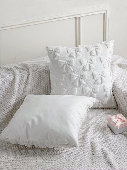 1pc Bow Decorative Pillow Cover Set, Cute & Playful, Room Decor, Faux Fur, Soft Bow, Collegiate Style, Fluffy Plush, Elegant Cushion Cover, Suitable For Bed, Sofa, Lounge Chair, Autumn/Winter, Valenti