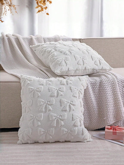 1pc Bow Decorative Pillow Cover Set, Cute & Playful, Room Decor, Faux Fur, Soft Bow, Collegiate Style, Fluffy Plush, Elegant Cushion Cover, Suitable For Bed, Sofa, Lounge Chair, Autumn/Winter, Valenti