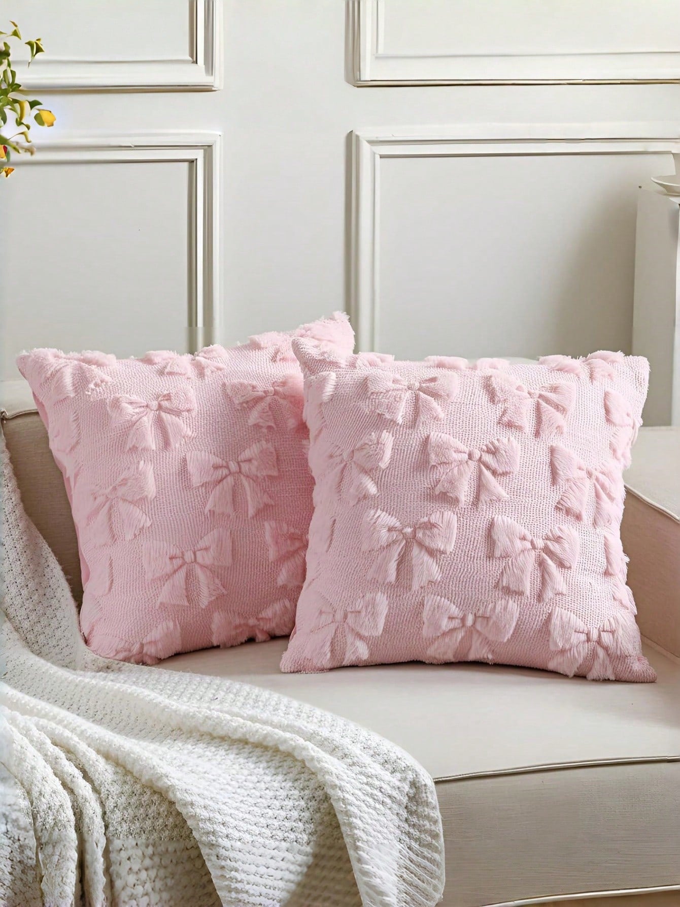 1pc Bow Decorative Pillow Cover Set, Cute & Playful, Room Decor, Faux Fur, Soft Bow, Collegiate Style, Fluffy Plush, Elegant Cushion Cover, Suitable For Bed, Sofa, Lounge Chair, Autumn/Winter, Valenti