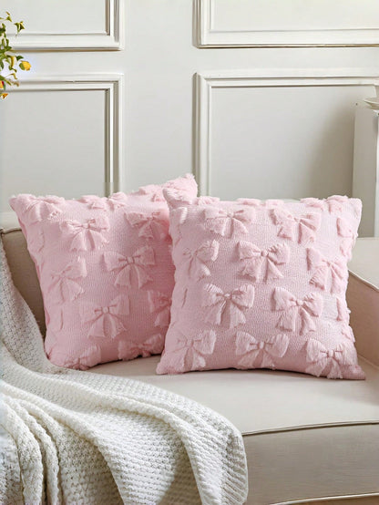 1pc Bow Decorative Pillow Cover Set, Cute & Playful, Room Decor, Faux Fur, Soft Bow, Collegiate Style, Fluffy Plush, Elegant Cushion Cover, Suitable For Bed, Sofa, Lounge Chair, Autumn/Winter, Valenti