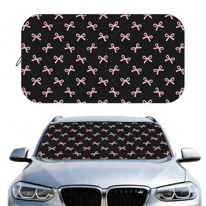 1pc Bowknot Print Car Front Windshield Sunshade, Keeps Car Interior Cool, All Season Use