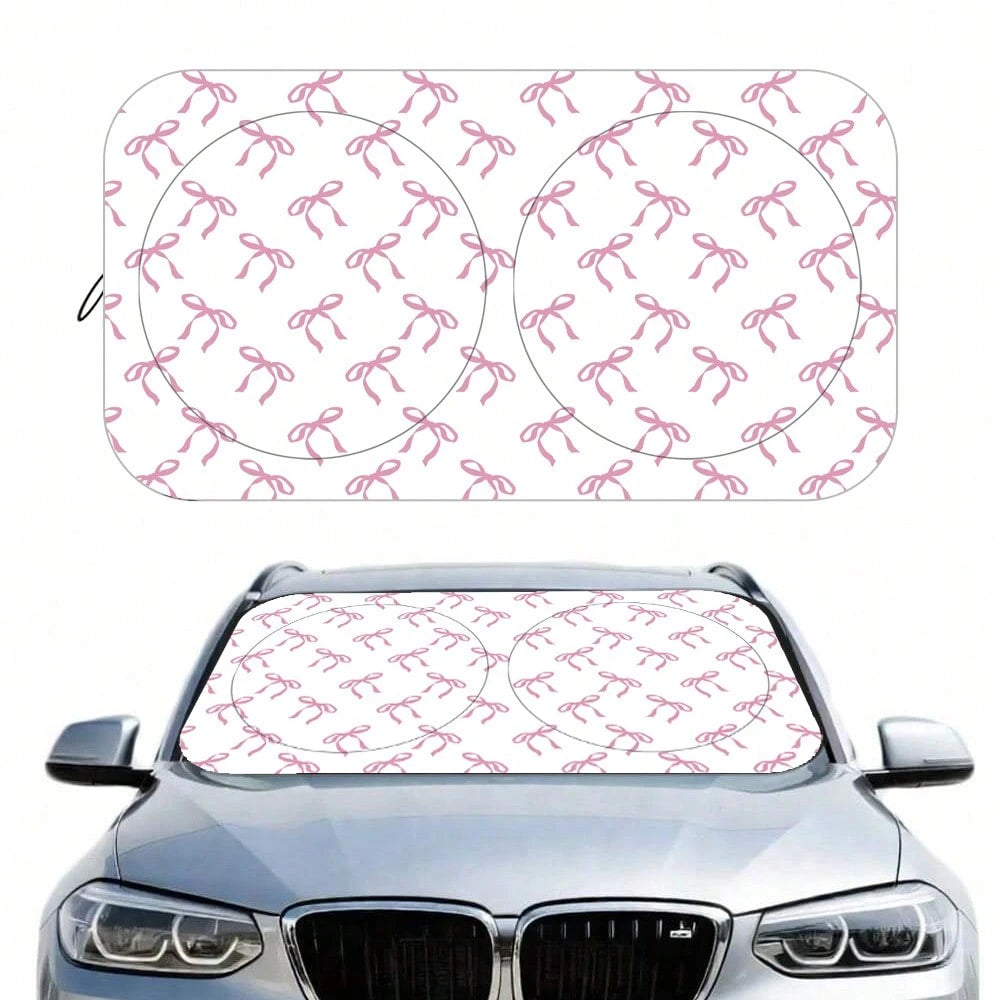1pc Bowknot Print Car Front Windshield Sunshade, Keeps Car Interior Cool, All Season Use
