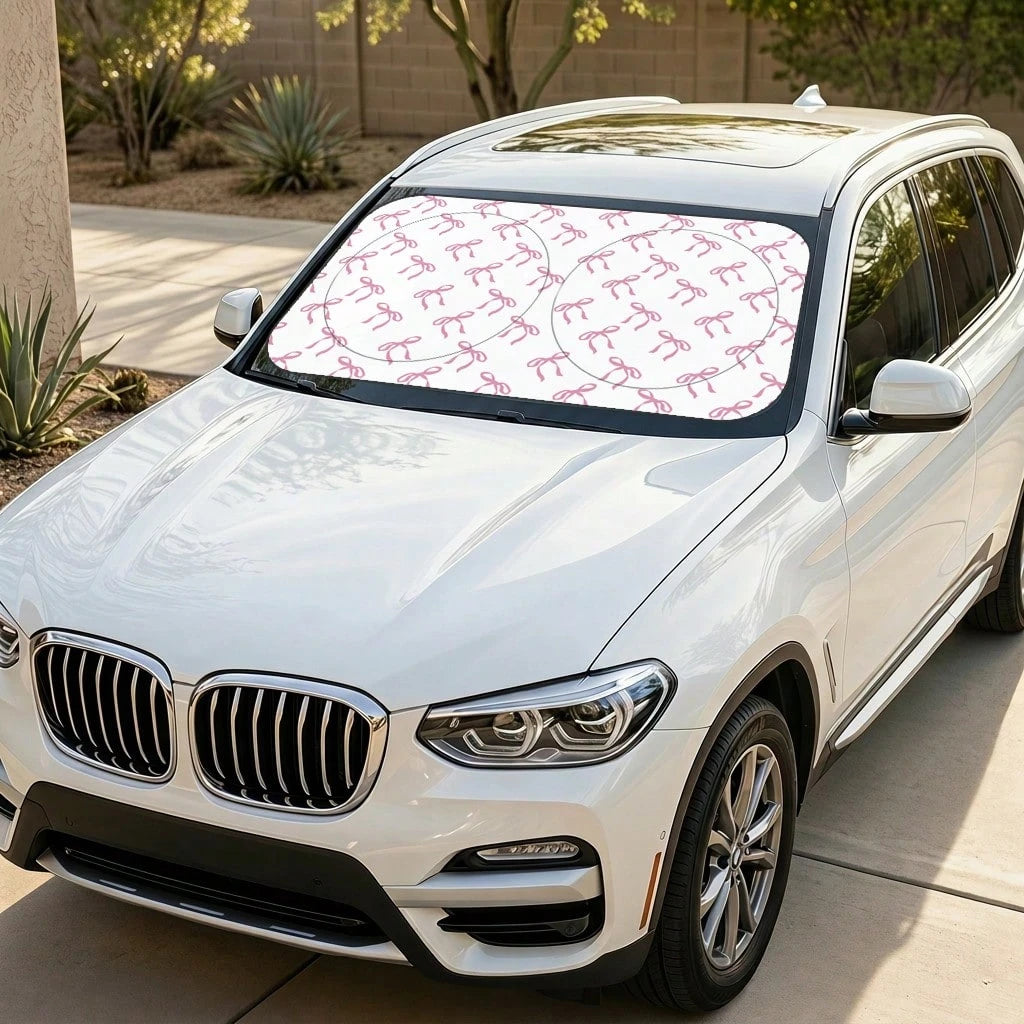 1pc Bowknot Print Car Front Windshield Sunshade, Keeps Car Interior Cool, All Season Use